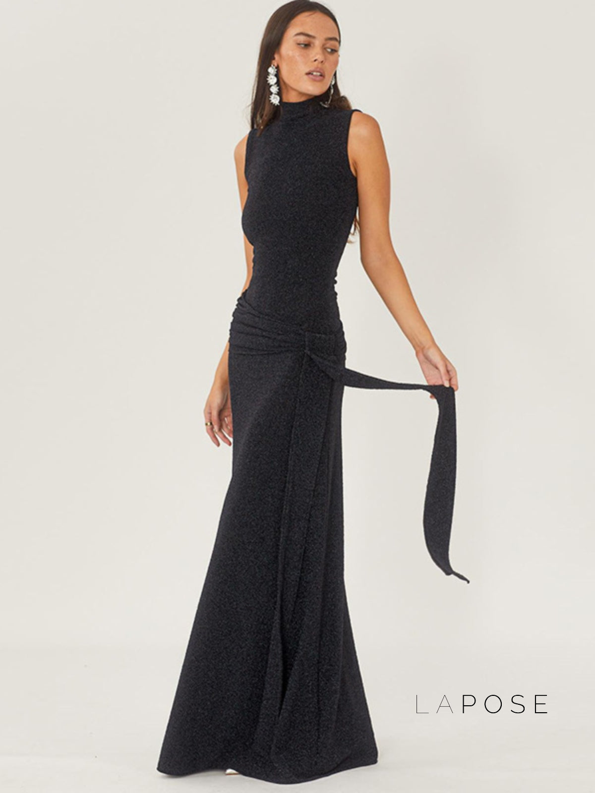 Niya Glitter High-Neck Maxi Dress [GW4LREUA]