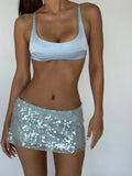 LaPose Noelia Shimmering Sequin Mini Skirt - Blue