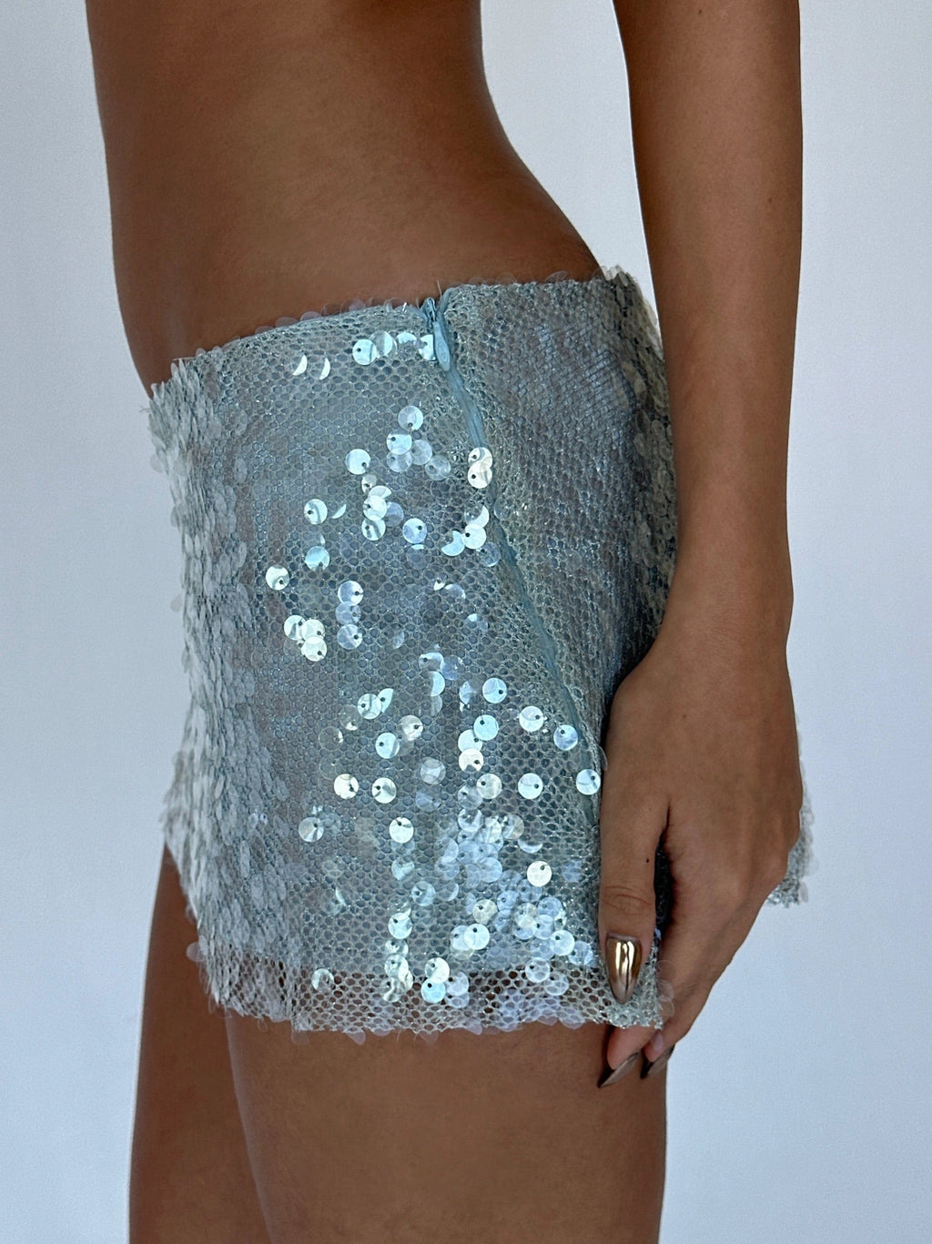 LaPose Noelia Shimmering Sequin Mini Skirt - Blue