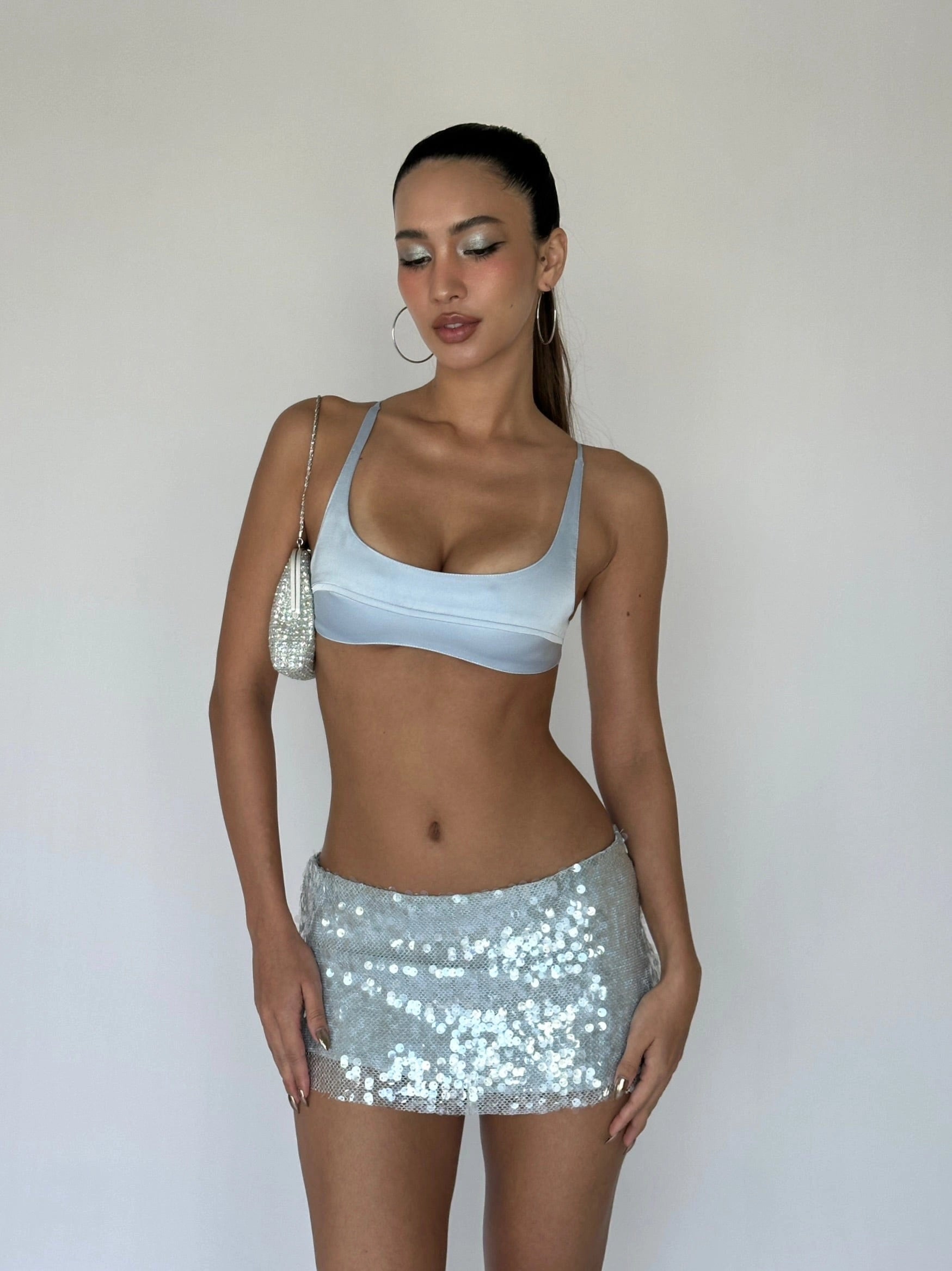 LaPose Noelia Shimmering Sequin Mini Skirt - Blue