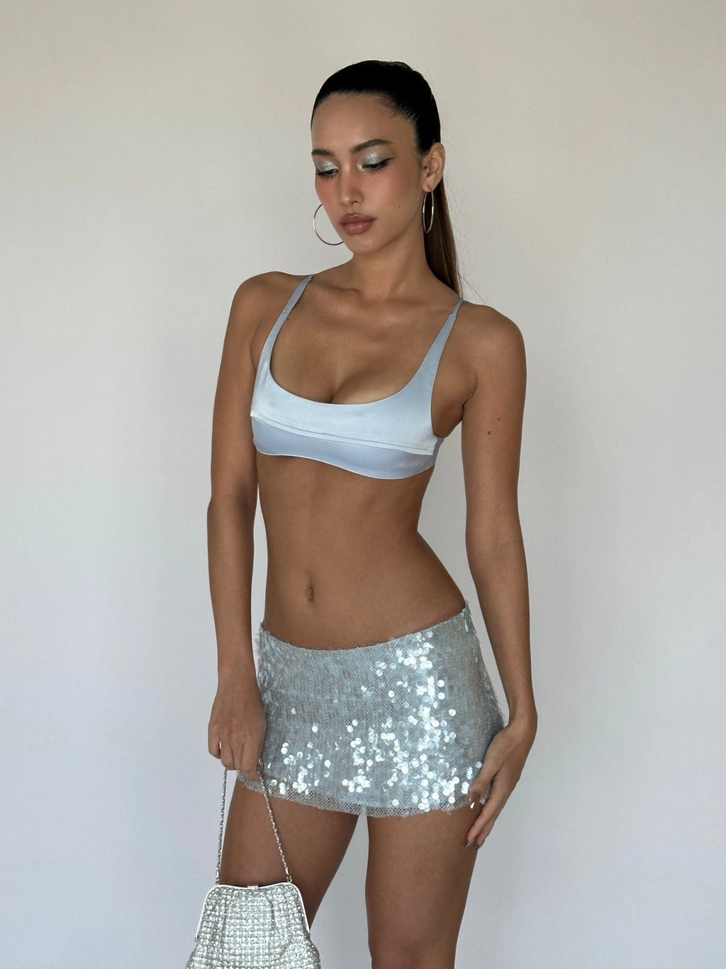 LaPose Noelia Shimmering Sequin Mini Skirt - Blue