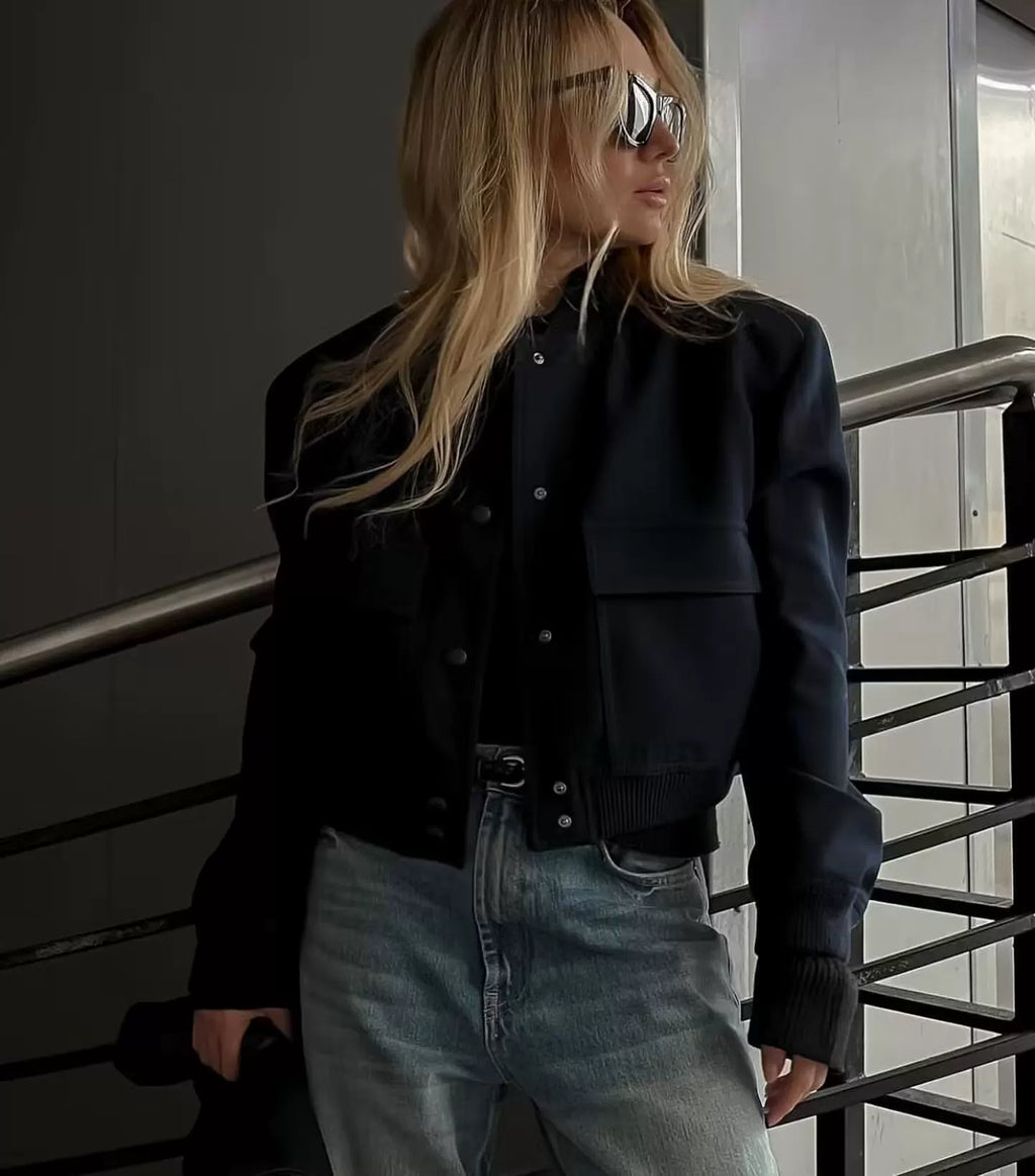 LaPose - Novalie Cropped Pocket Bomber Jacket