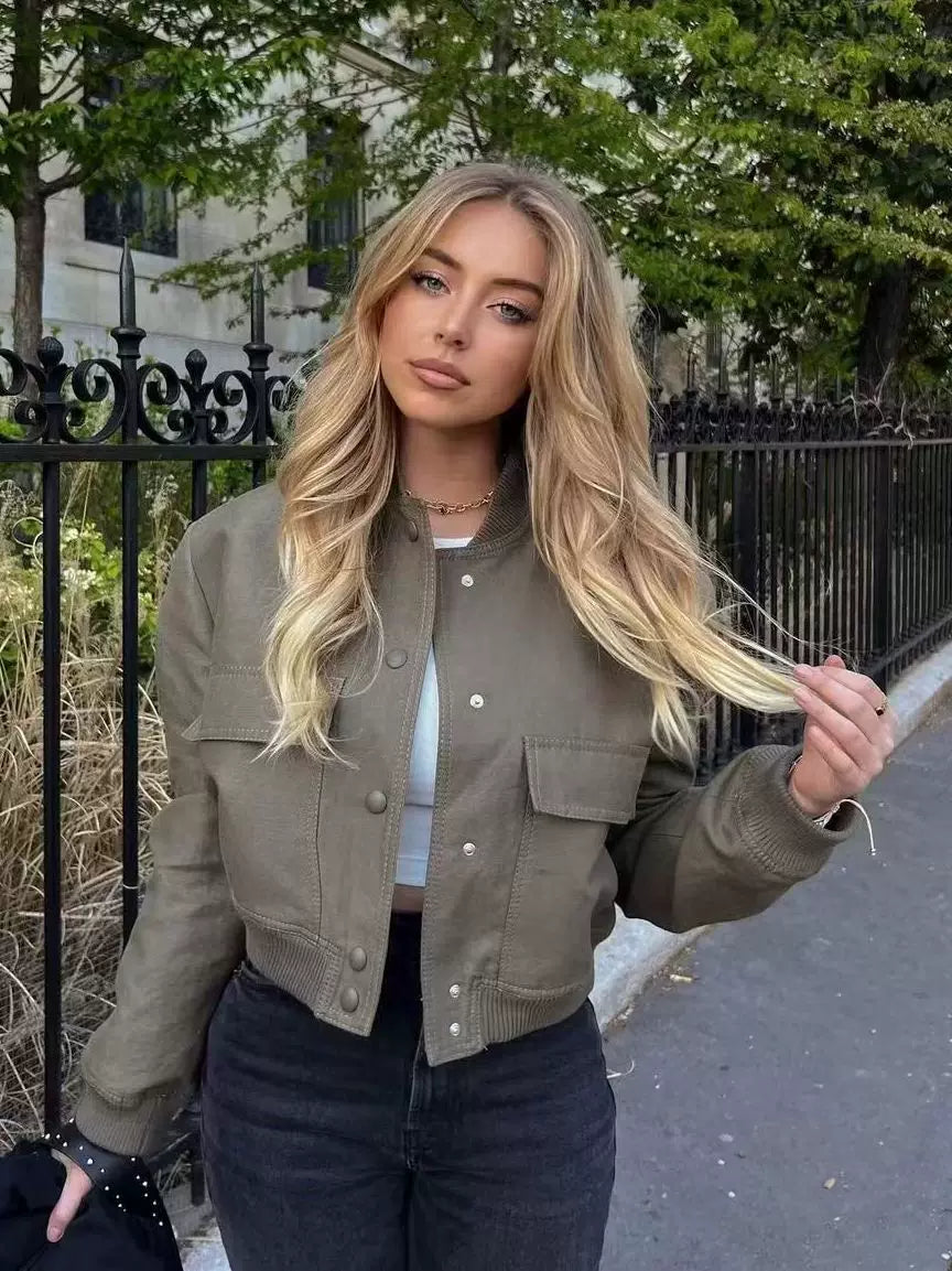 LaPose - Novalie Cropped Pocket Bomber Jacket