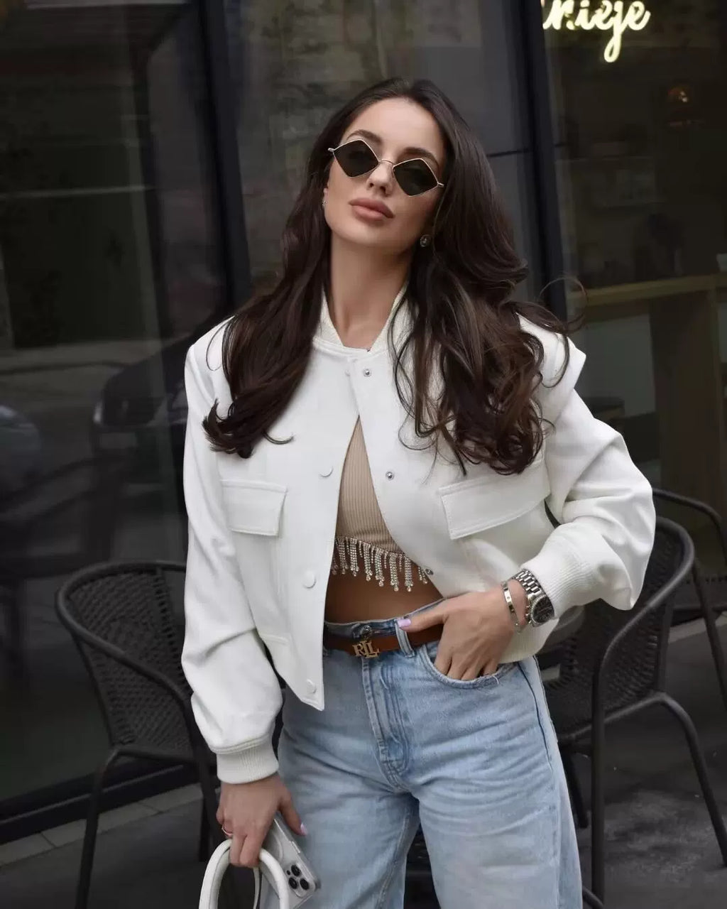 LaPose - Novalie Cropped Pocket Bomber Jacket