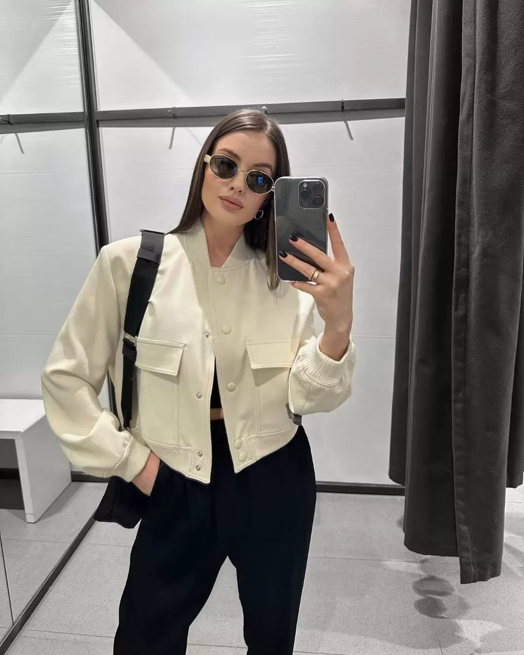 LaPose - Novalie Cropped Pocket Bomber Jacket