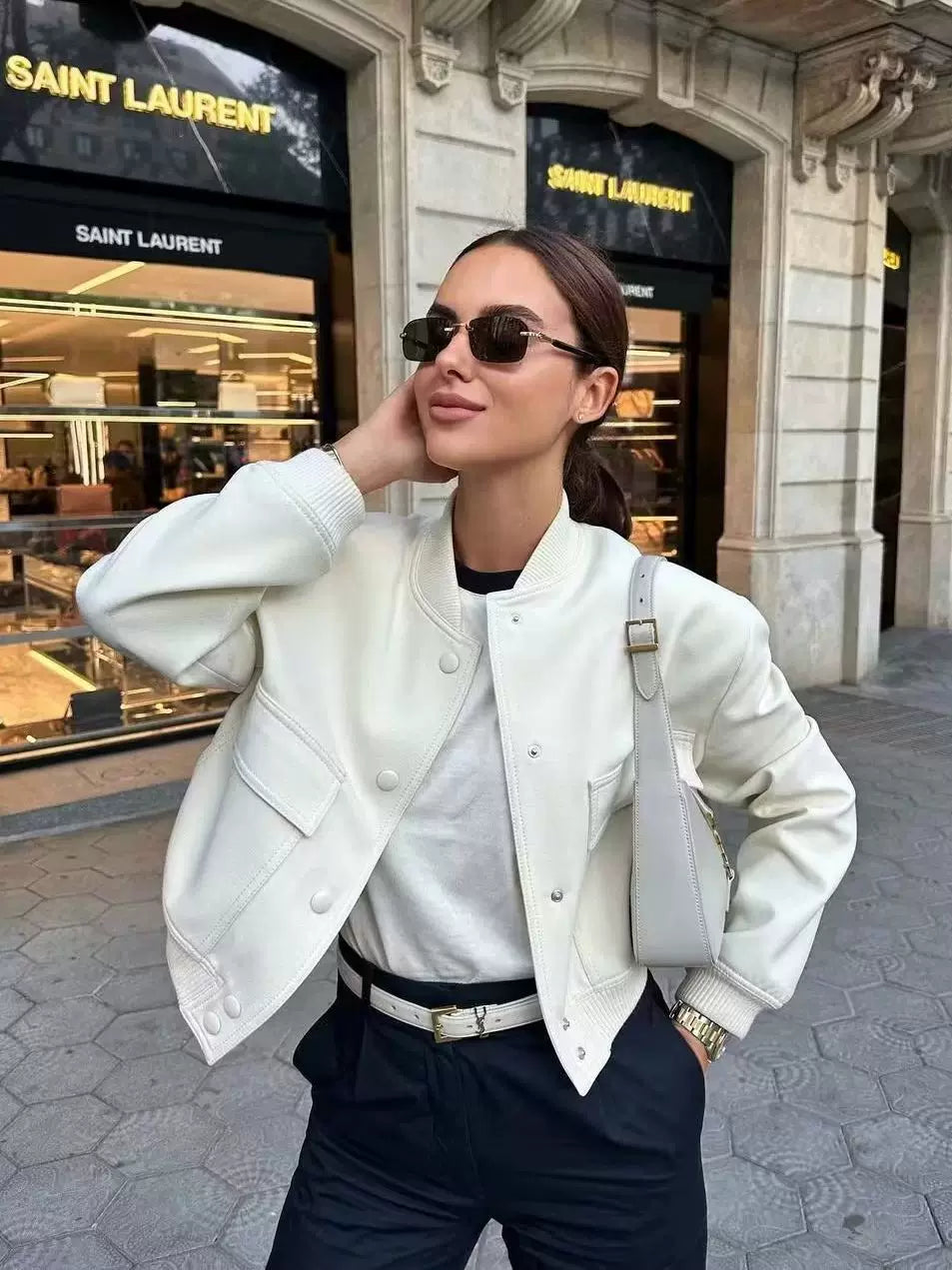 LaPose - Novalie Cropped Pocket Bomber Jacket