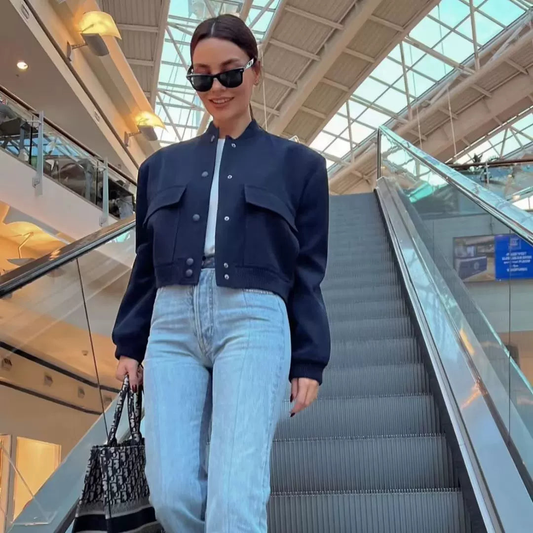 LaPose - Novalie Cropped Pocket Bomber Jacket