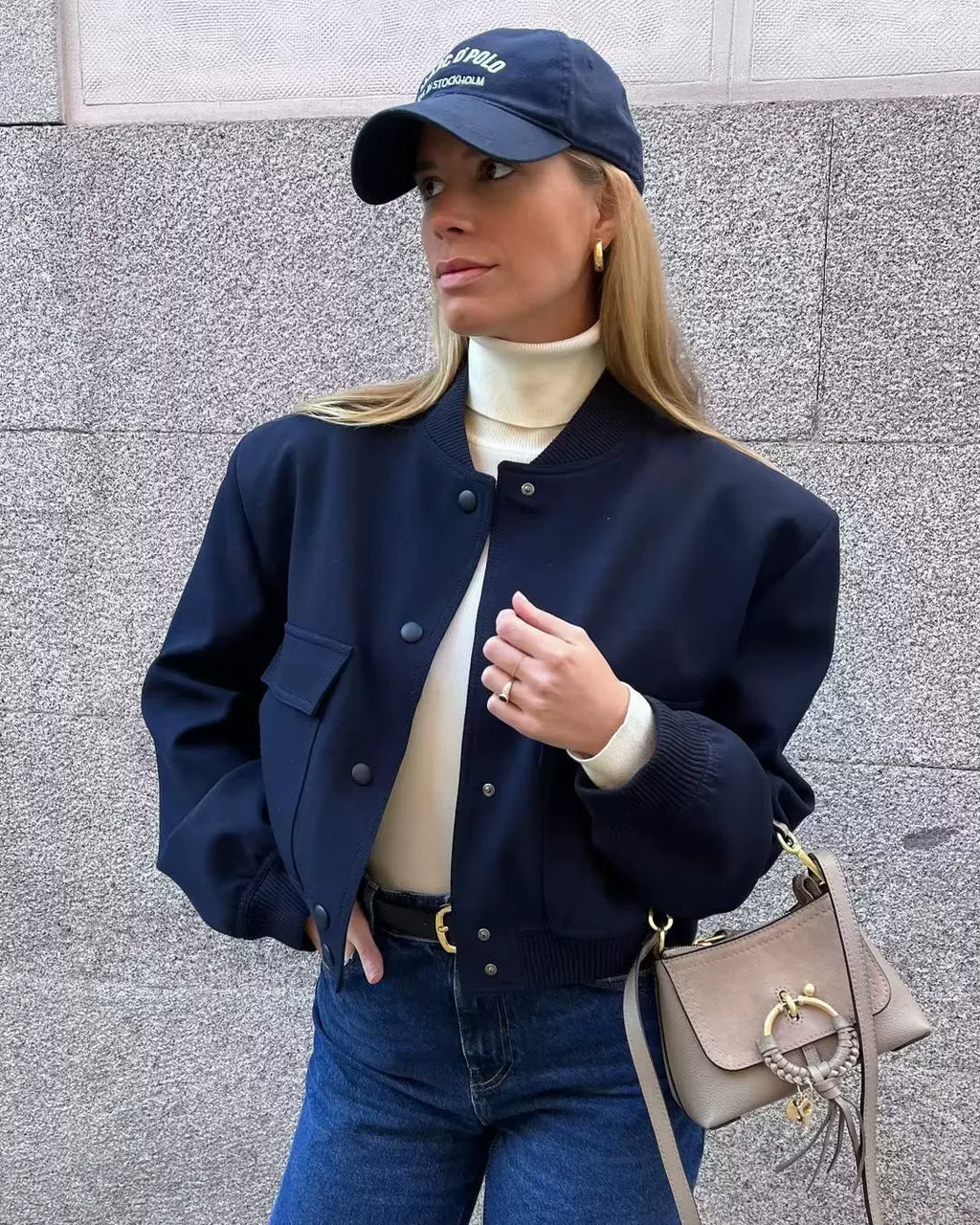 LaPose - Novalie Cropped Pocket Bomber Jacket