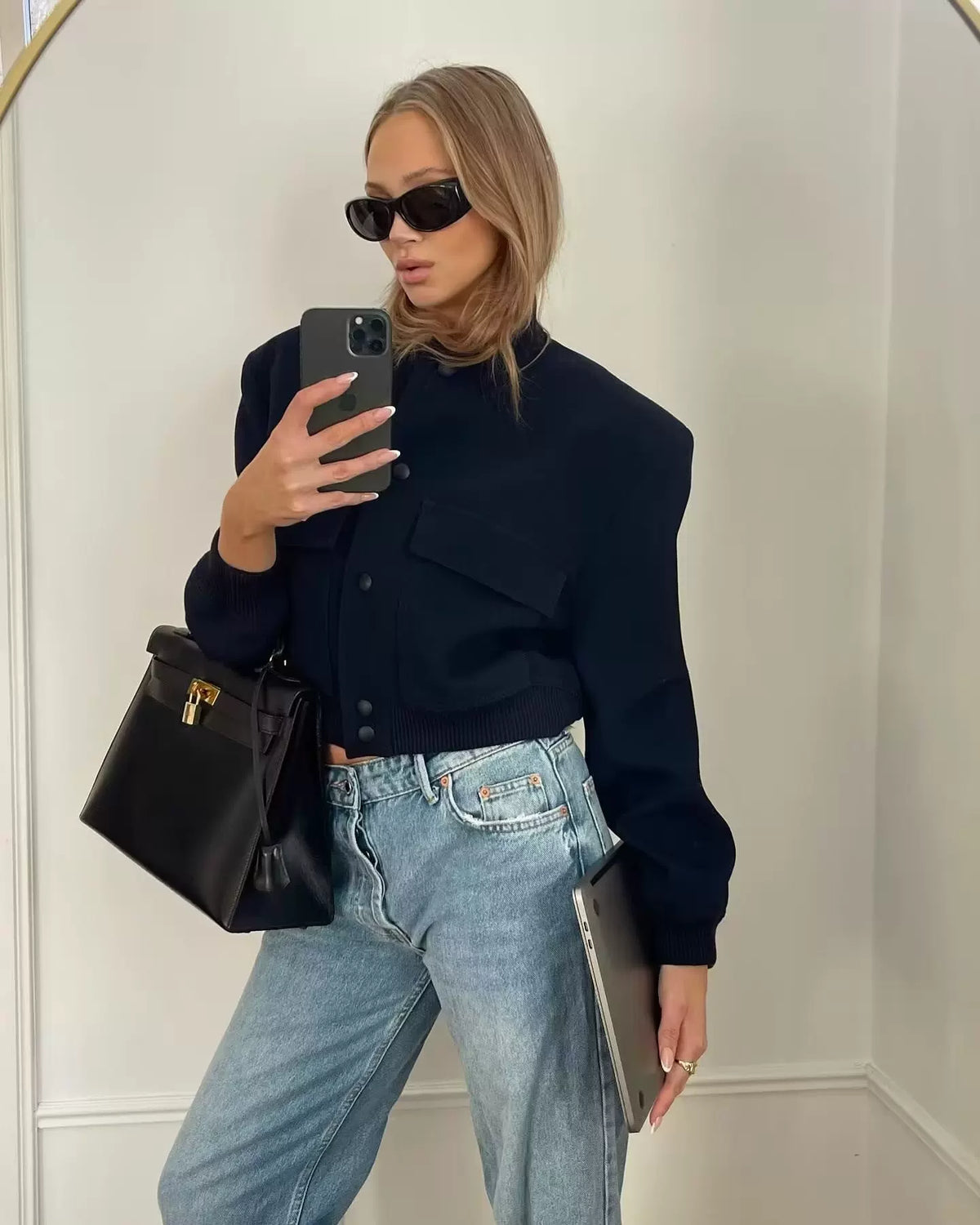 LaPose - Novalie Cropped Pocket Bomber Jacket
