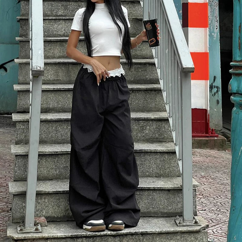 LaPose - Novalie Lace Trim Wide Leg Pants