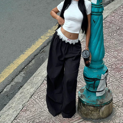 LaPose - Novalie Lace Trim Wide Leg Pants