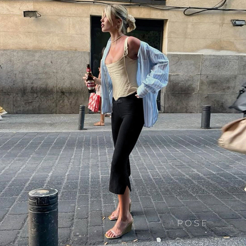 Novalynn Slit Hem Midi Pants