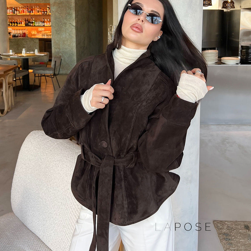 Novella Suede Belted Jacket [N97TK31Y]
