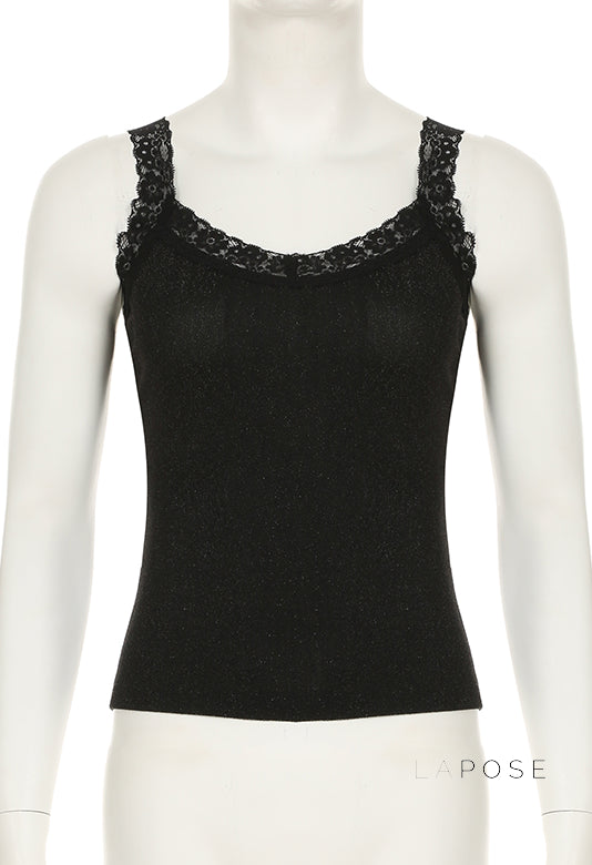 Nyelle Black Satin Lace Cami [7AR73J1M]