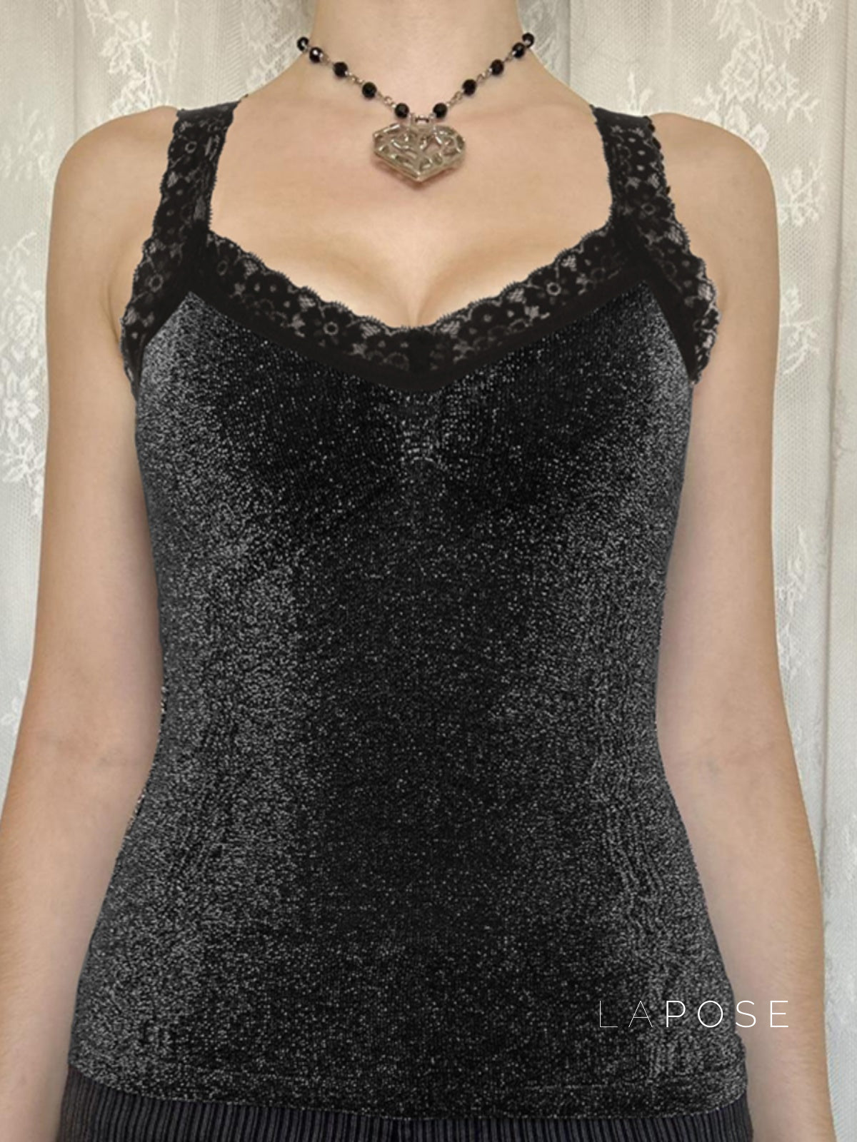 Nyelle Black Satin Lace Cami [KGAVDK8J]