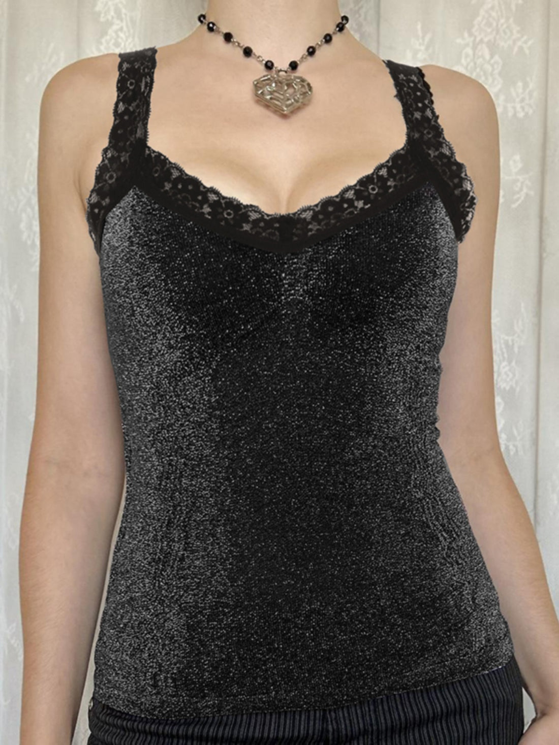Nyelle Black Satin Lace Cami [XUQFKFDD]