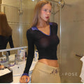 Nyla Contrast Trim V-Neck Top [8LJ4MF4H]