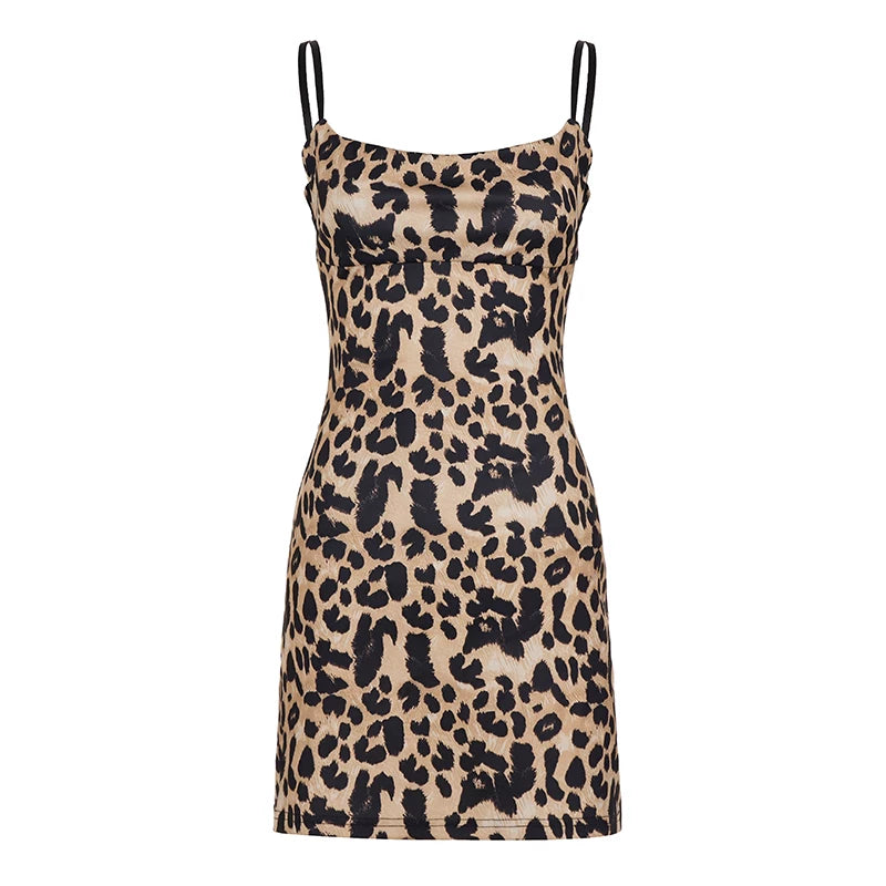 LaPose - Nyla Leopard Backless Mini Dress - Brown Color