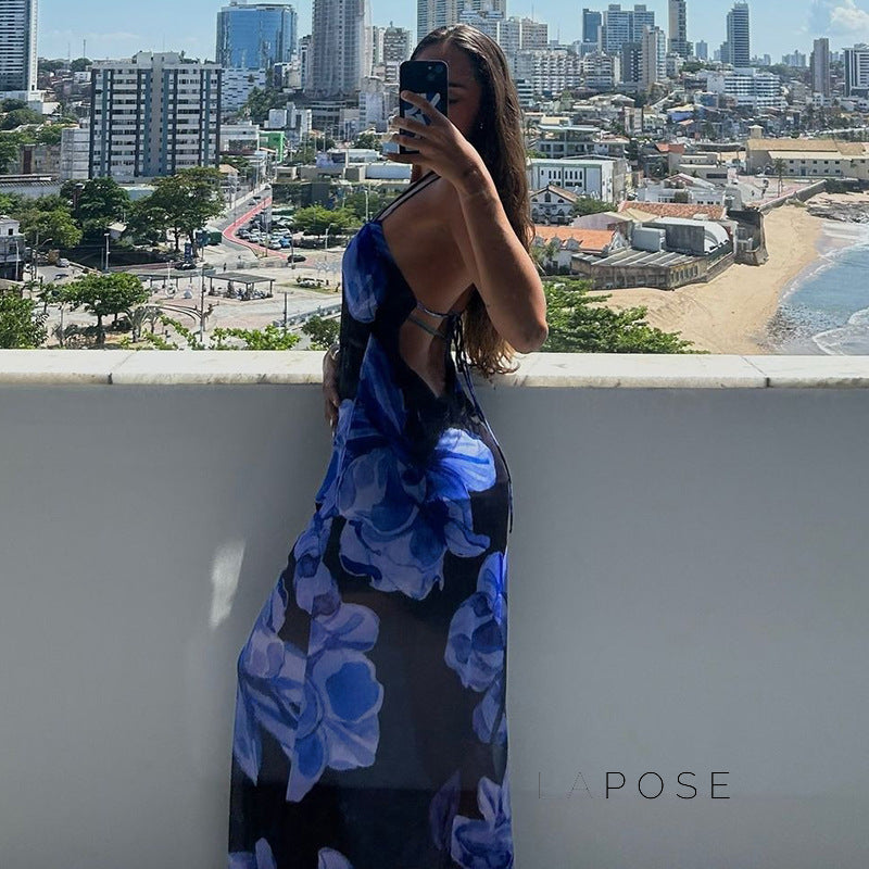 Oaklyn Floral Mesh Halter Maxi Dress [45DWRZNH]