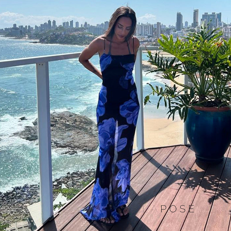 Oaklyn Floral Mesh Halter Maxi Dress [A3I00WAG]