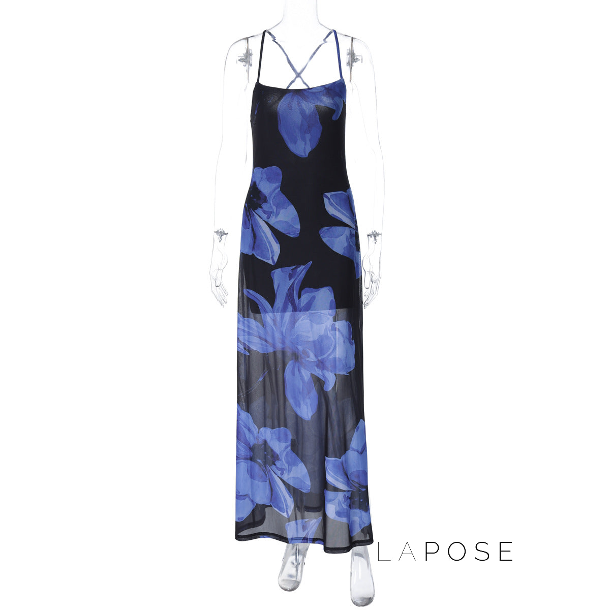 Oaklyn Floral Mesh Halter Maxi Dress [F3A112NX]