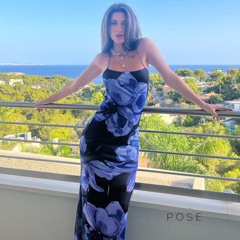 Oaklyn Floral Mesh Halter Maxi Dress [9LLGVY7P]