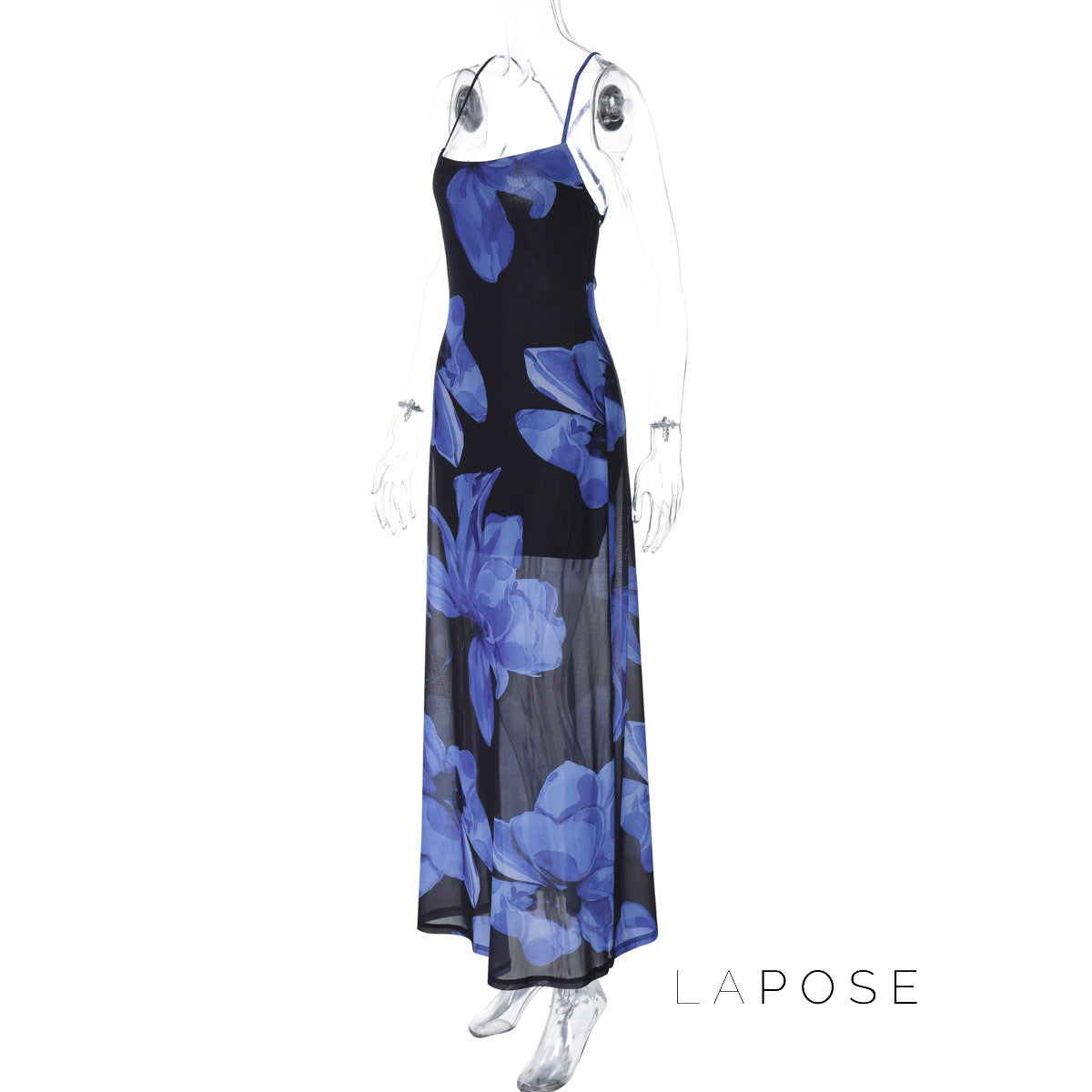 Oaklyn Floral Mesh Halter Maxi Dress [OO5COO3K]