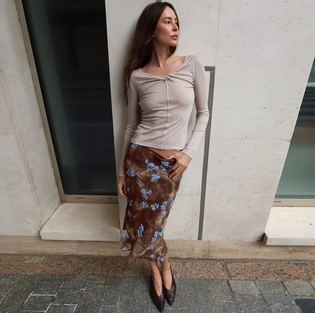 LaPose - Odalys Floral Mesh Midi Skirt