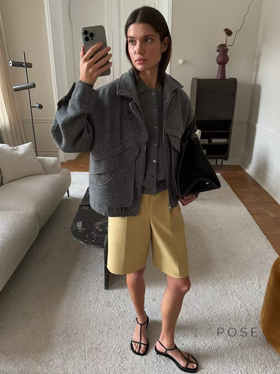 Ophelia Herringbone Zip Jacket [V9GIWZD7]