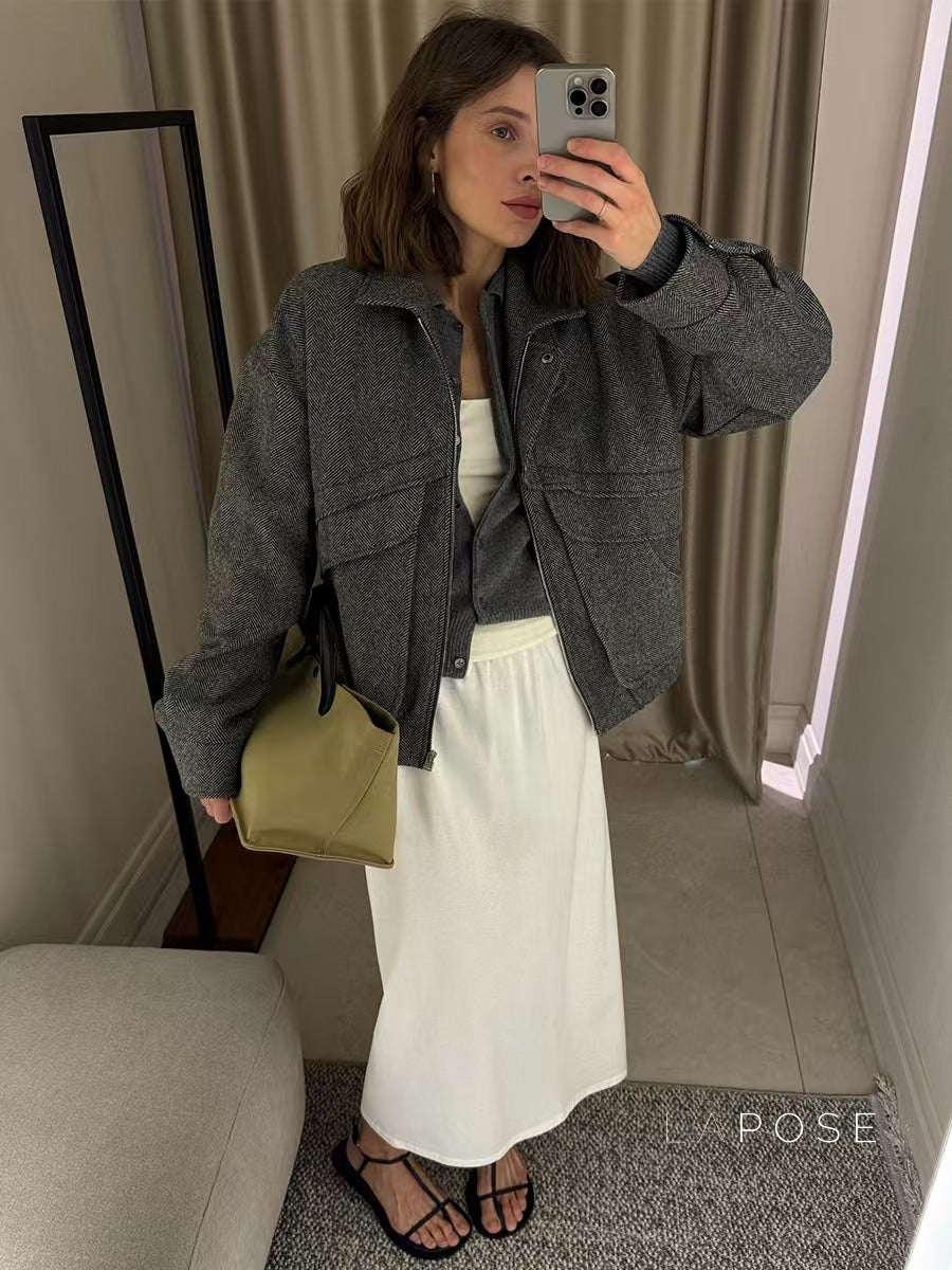 Ophelia Herringbone Zip Jacket [Y0A41WJ9]