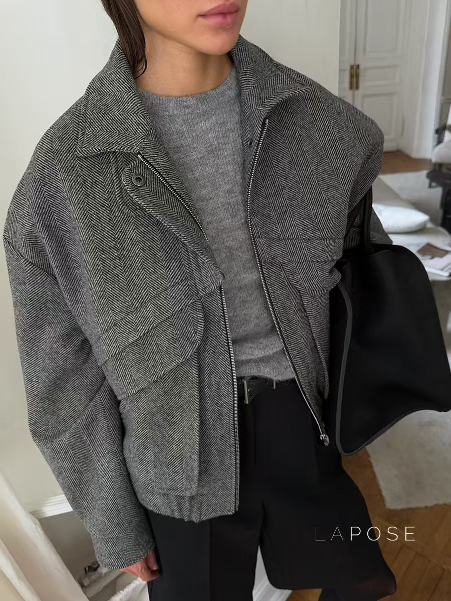 Ophelia Herringbone Zip Jacket [FU5AH2H1]