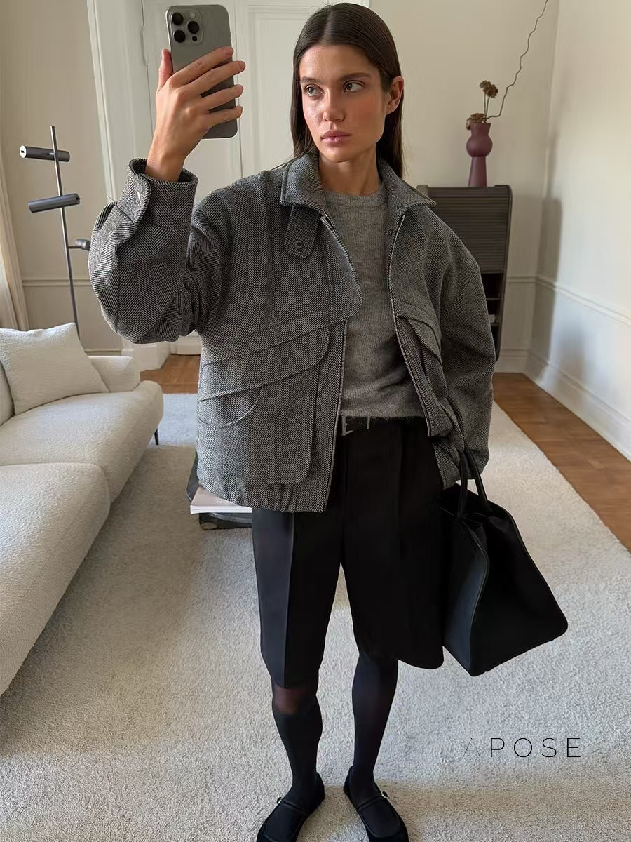 Ophelia Herringbone Zip Jacket [ET8QCLKF]