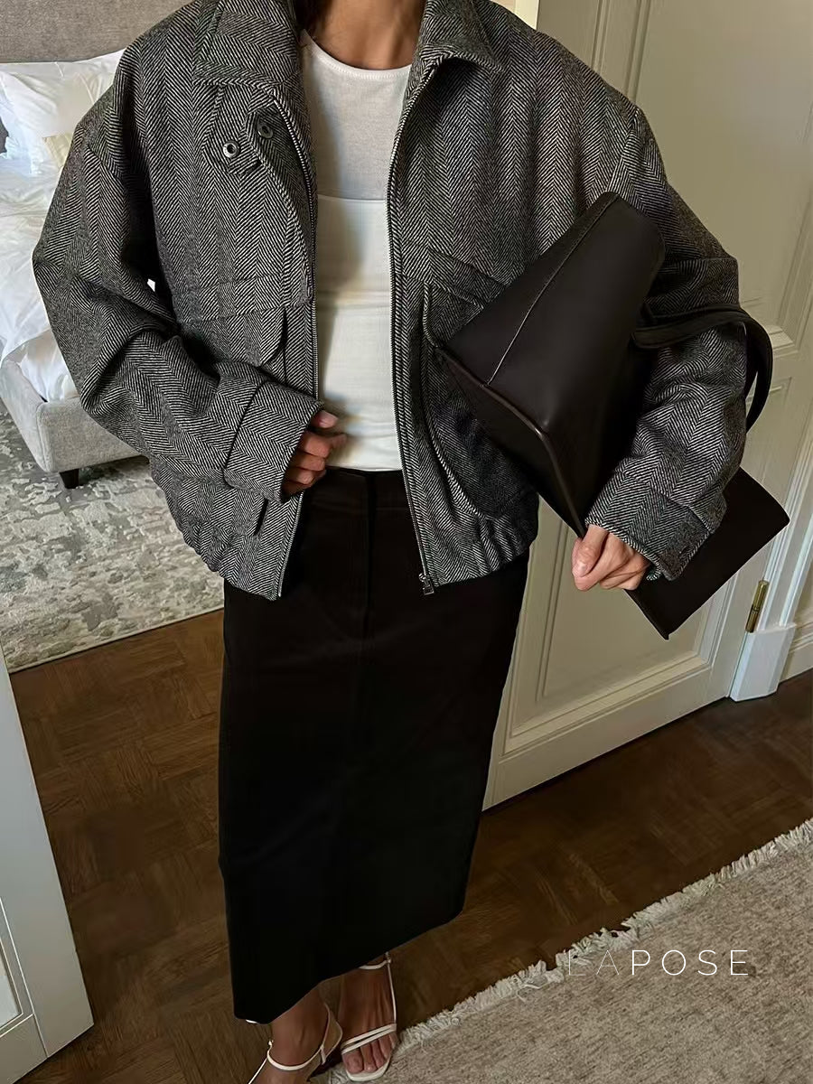 Ophelia Herringbone Zip Jacket [USP5GRQ6]