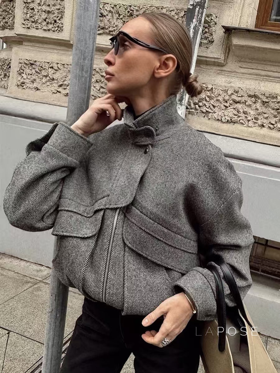Ophelia Herringbone Zip Jacket [LOXFFR7R]