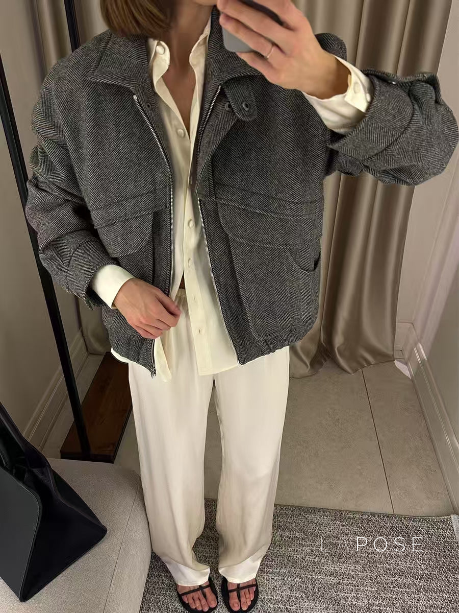 Ophelia Herringbone Zip Jacket [T92LQ9WL]