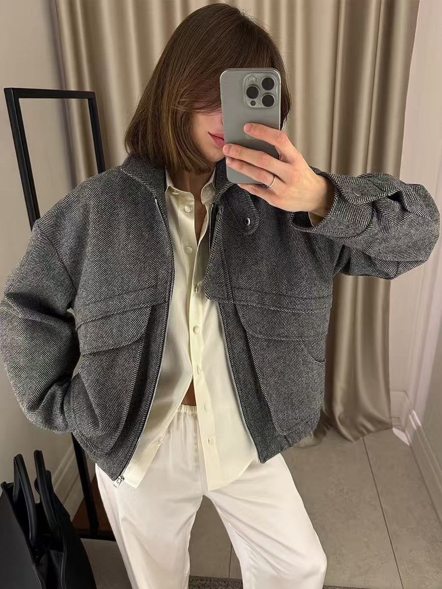 Ophelia Herringbone Zip Jacket [IW80PKTD]