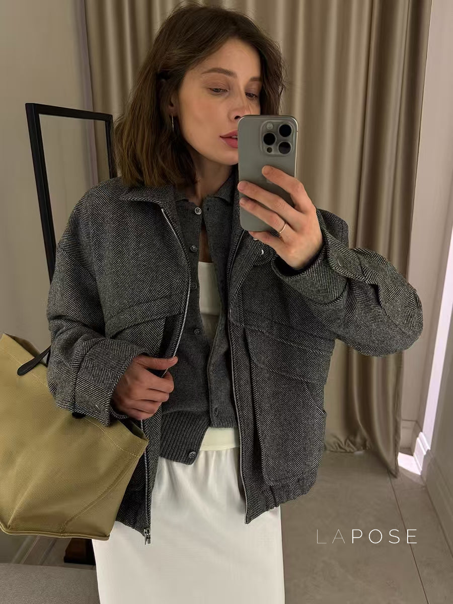 Ophelia Herringbone Zip Jacket [EWCICRGZ]