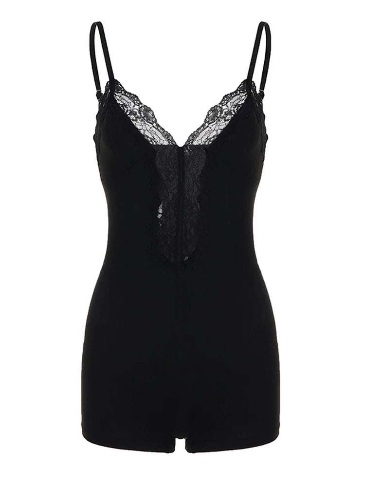 LaPose - Paizlee Lace Trim Deep V Romper