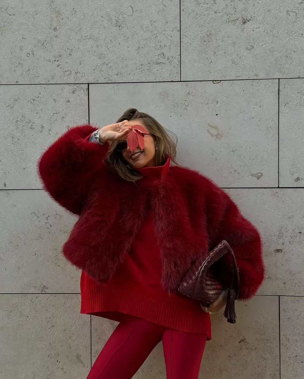 LaPose - Payson Cropped Faux Fur Jacket - Ankara Red Color