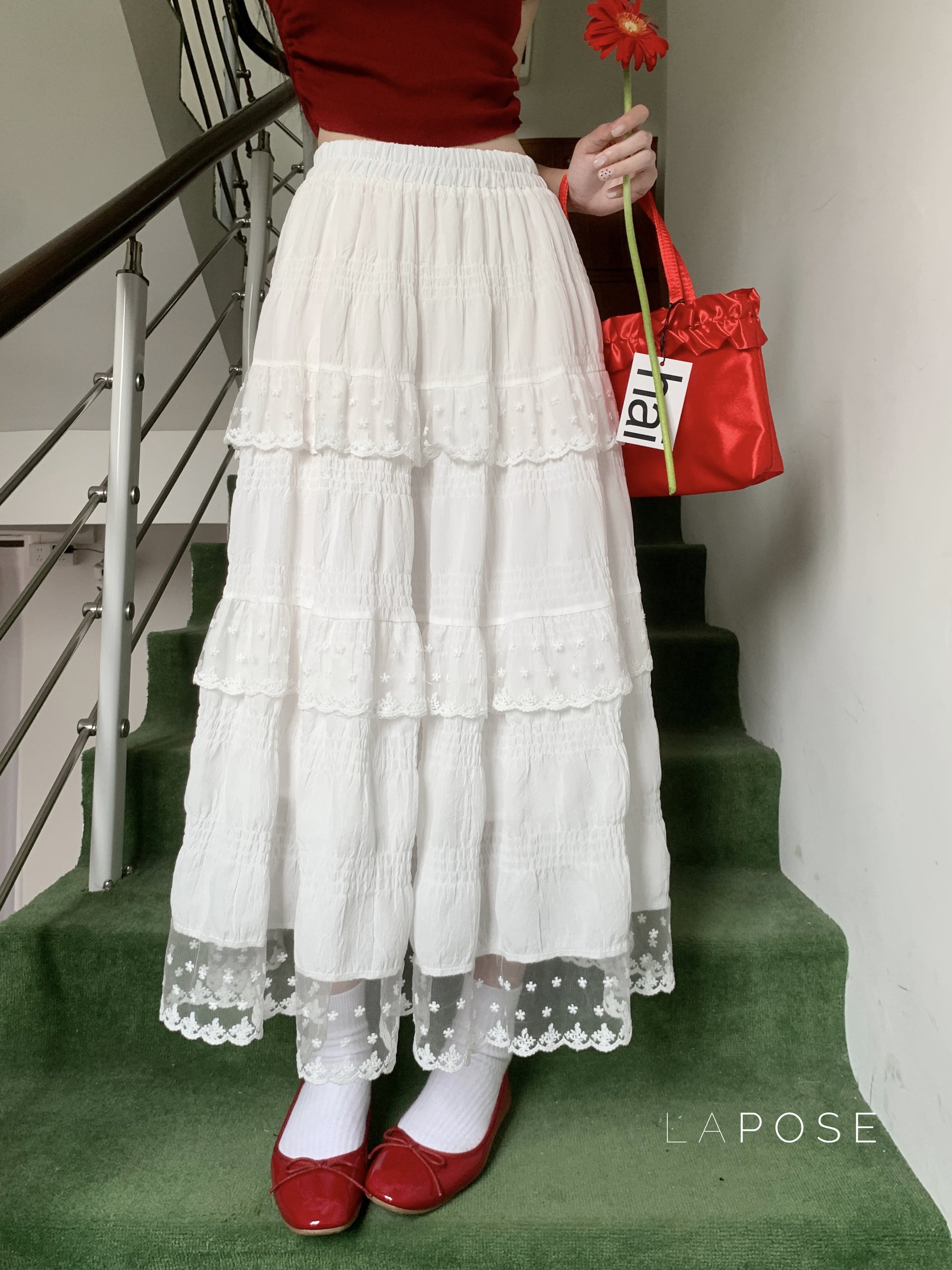 Payton White Tiered Lace Skirt [0ZZHMDEA]
