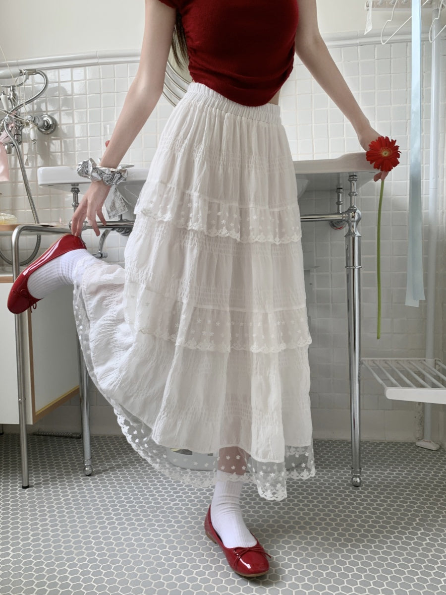 Payton White Tiered Lace Skirt [DZ8E9BGC]