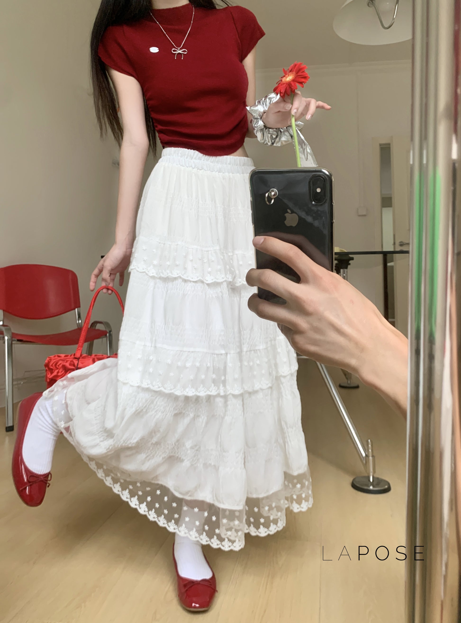 Payton White Tiered Lace Skirt [U0DBVPOG]