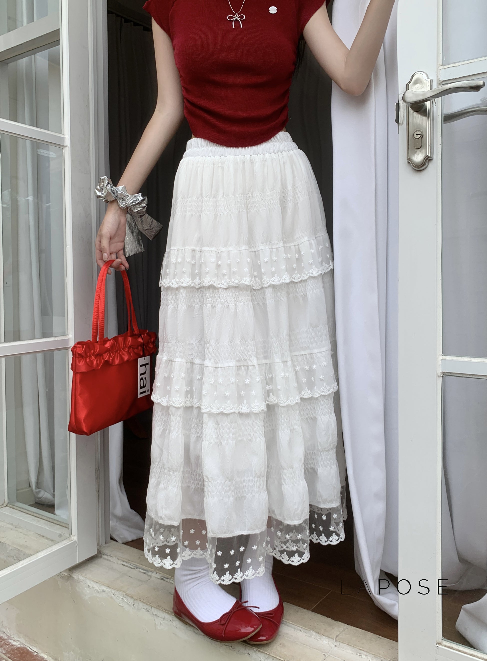 Payton White Tiered Lace Skirt [EP5VDQ9J]