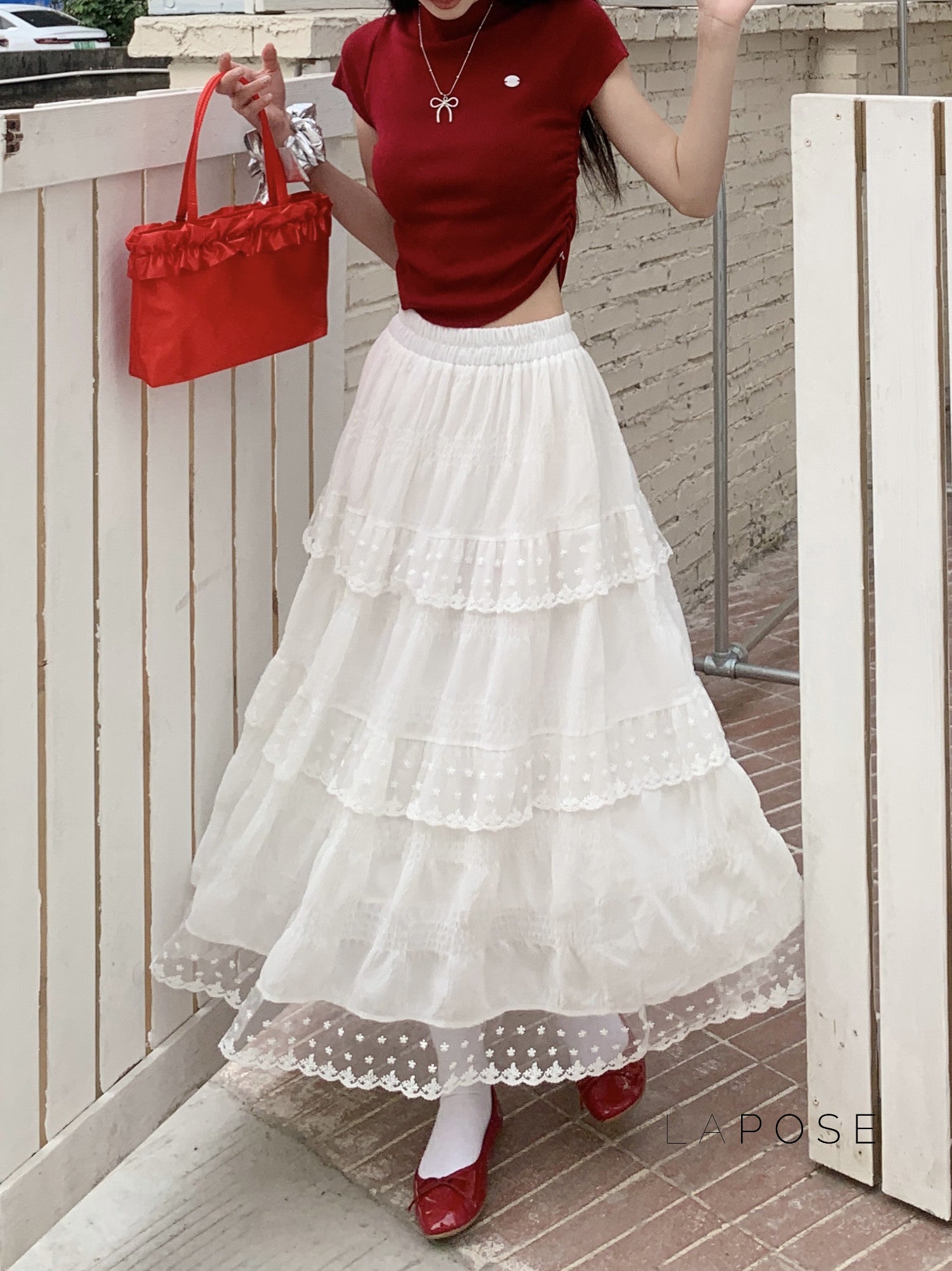 Payton White Tiered Lace Skirt [59B2WQOL]