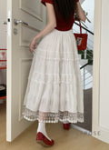 Payton White Tiered Lace Skirt [CMN24BI8]