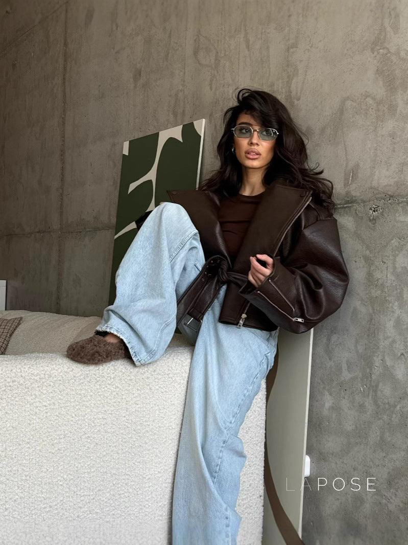 Peyton Belted Faux Leather Jacket [LX31O3RI]