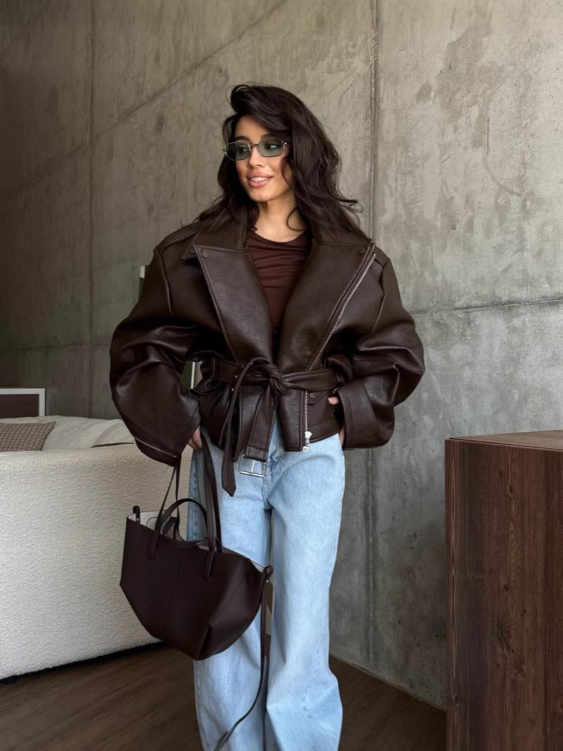 Peyton Belted Faux Leather Jacket [VXXNH1TT]