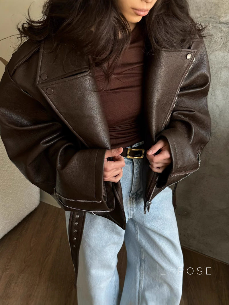 Peyton Belted Faux Leather Jacket [K9T07CSY]