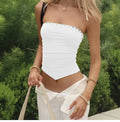 Pleated Button Trim Tube Top [ELIUIFGH]
