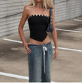 Pleated Button Trim Tube Top [SE7NU54V]
